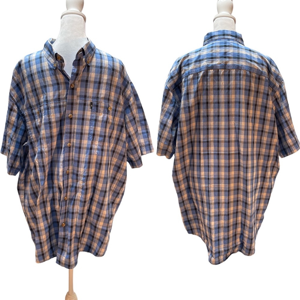 G.H. Bass & Co. Blue, White & Gray Plaid Short Sleeve Button Down Shirt Size XL